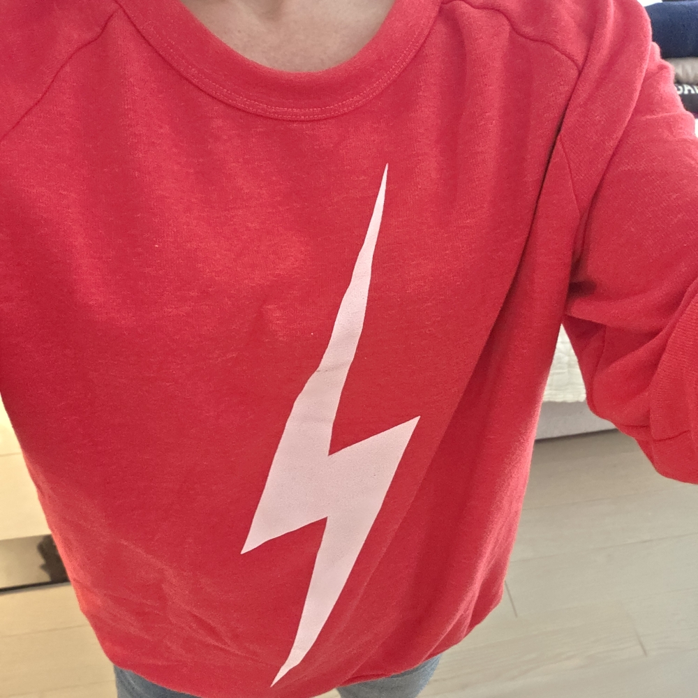 Aviator Nation Vibrant Red Lightning Crew Neck Sweater